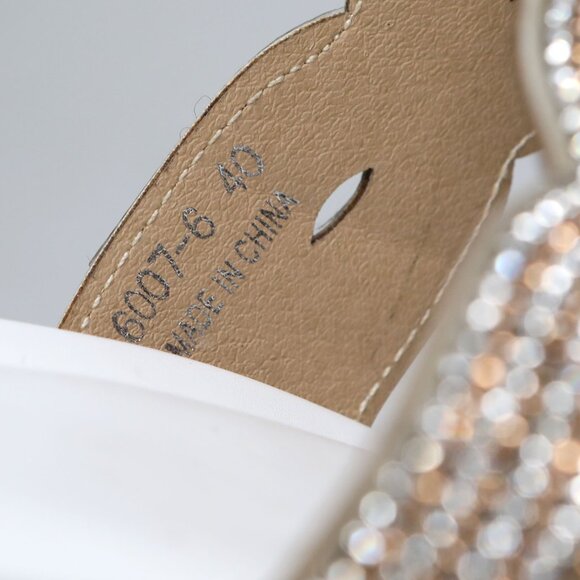 AE Rhinestone Glitter Slide Sandals Duo Band White Gold Silver Bling Festival - Picture 7 of 9